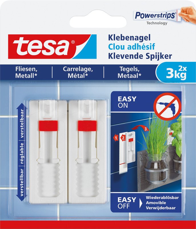 Tesa Powerstrips Klebenagel Fliesen & Metall verstellbar 3kg Pic1