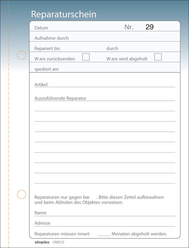 Simplex Oneco Reparaturscheine A6 50x3 d Pic2