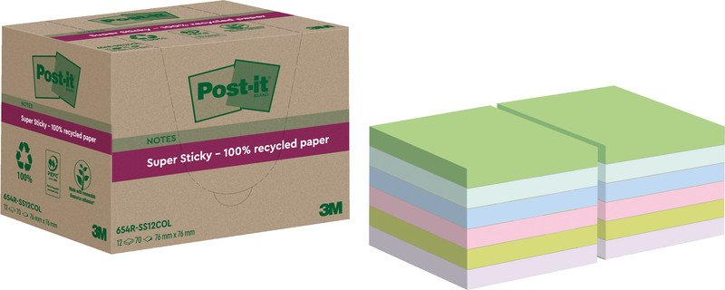 Post-it Super Sticky, 76x76mm, Recy., farbig sortiert, 12Stk Pic2