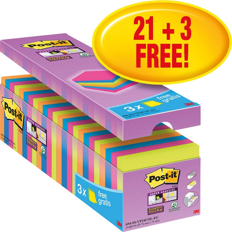 Post-it Haftnotizen SuperSticky Promopack 21 + 3 Gratis Pic2