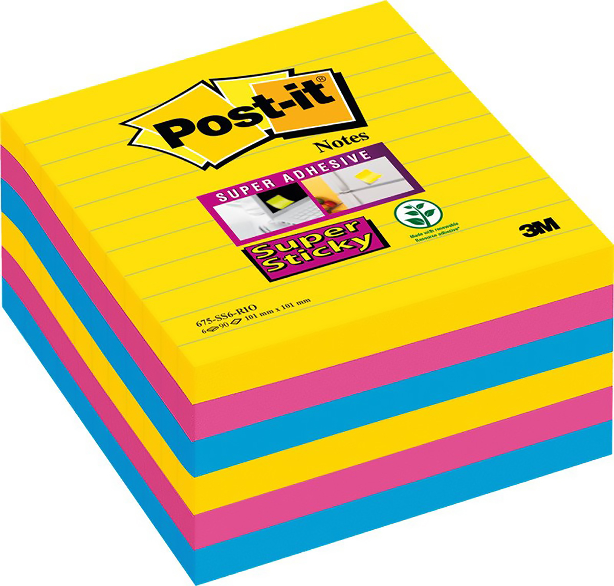 Post-it Haftnotizen SuperSticky Rio 101x101mm liniert à 6 Pic1