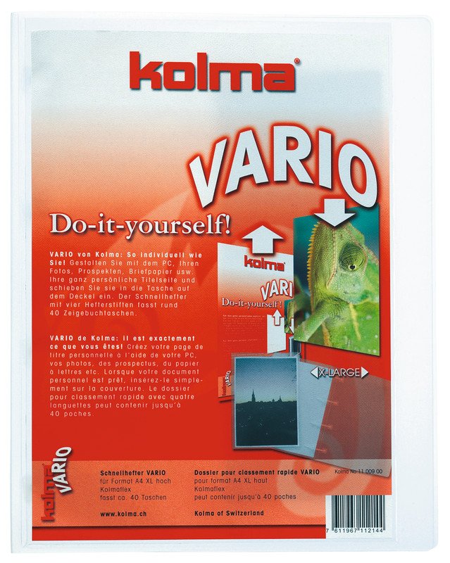 Kolma Schnellhefter Vario XL A4 mit Sichttasche farblos Pic1