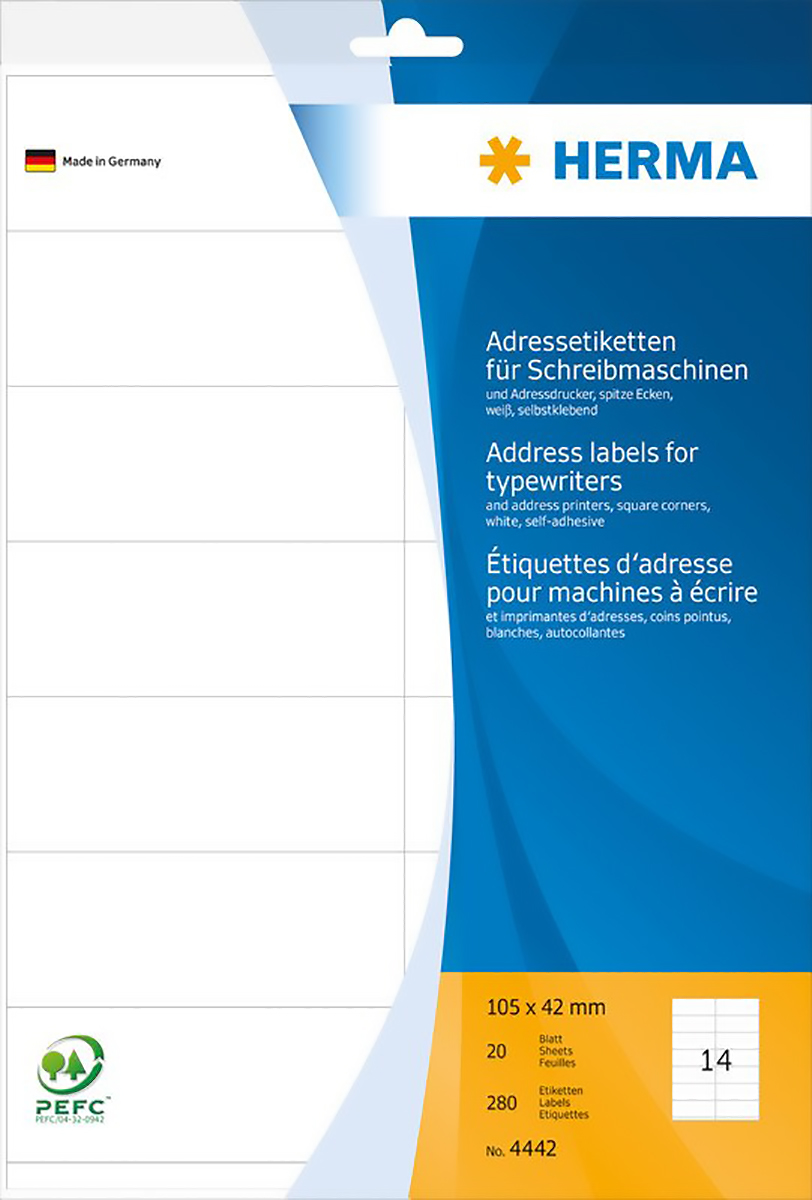 Herma Adressetiketten auf Bogen 105x42mm à 20 Pic1