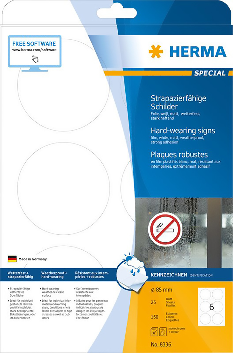 Herma Etiketten strapazierfähig wetterfest rund 85mm à 25 Pic1