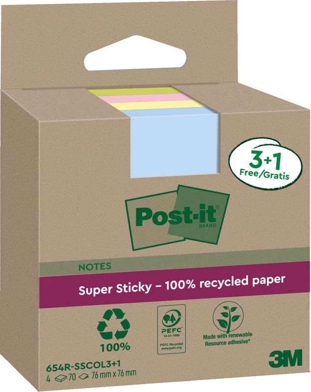 Post-it Super Sticky Haftnotizen Recycling 76x76mm Pic1