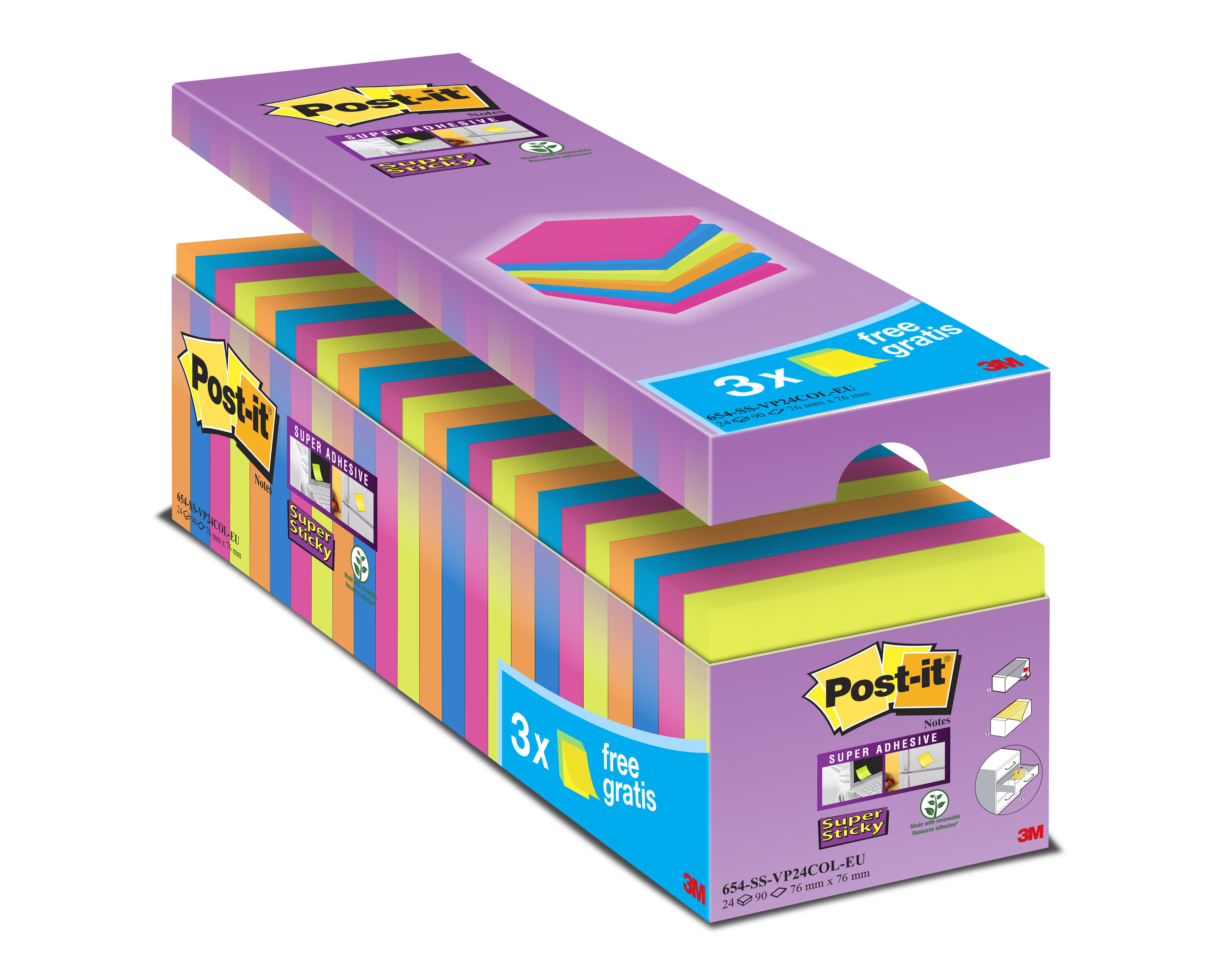 Post-it Haftnotizen SuperSticky Promopack 21 + 3 Gratis Pic1