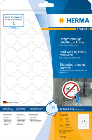 Herma Special Folienetiketten wiederablösbar Ø30mm