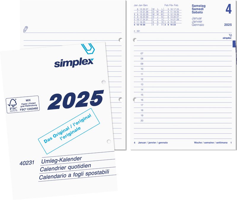 Simplex Umlegekalender gelocht 1T/1S 2025 Pic1