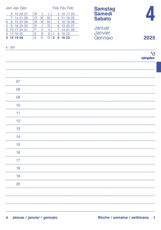 Simplex Umlegekalender gelocht 1T/1S 2025 Pic3