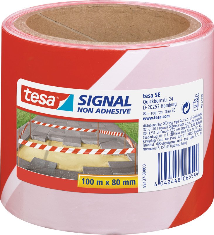 Tesa bande de signalisation 80mmx100m rouge/blanc Pic1
