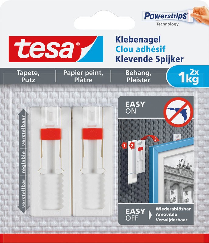 Tesa Powerstrips Klebenagel Tapete & Putz verstellbar 1kg Pic1