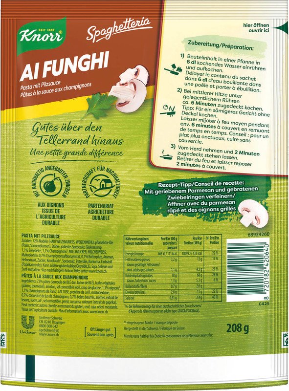 Knorr Spaghetteria ai Funghi 208g Pic2