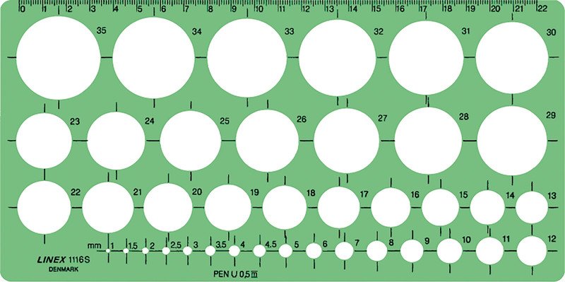 Gabarit de cercles LINEX® de 1 - 35 mm 24 x 12 cm Pic1