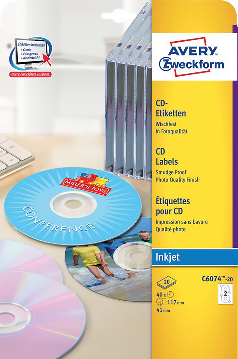 Avery Zweckform CD etiquettes 117mm à 20 Pic1