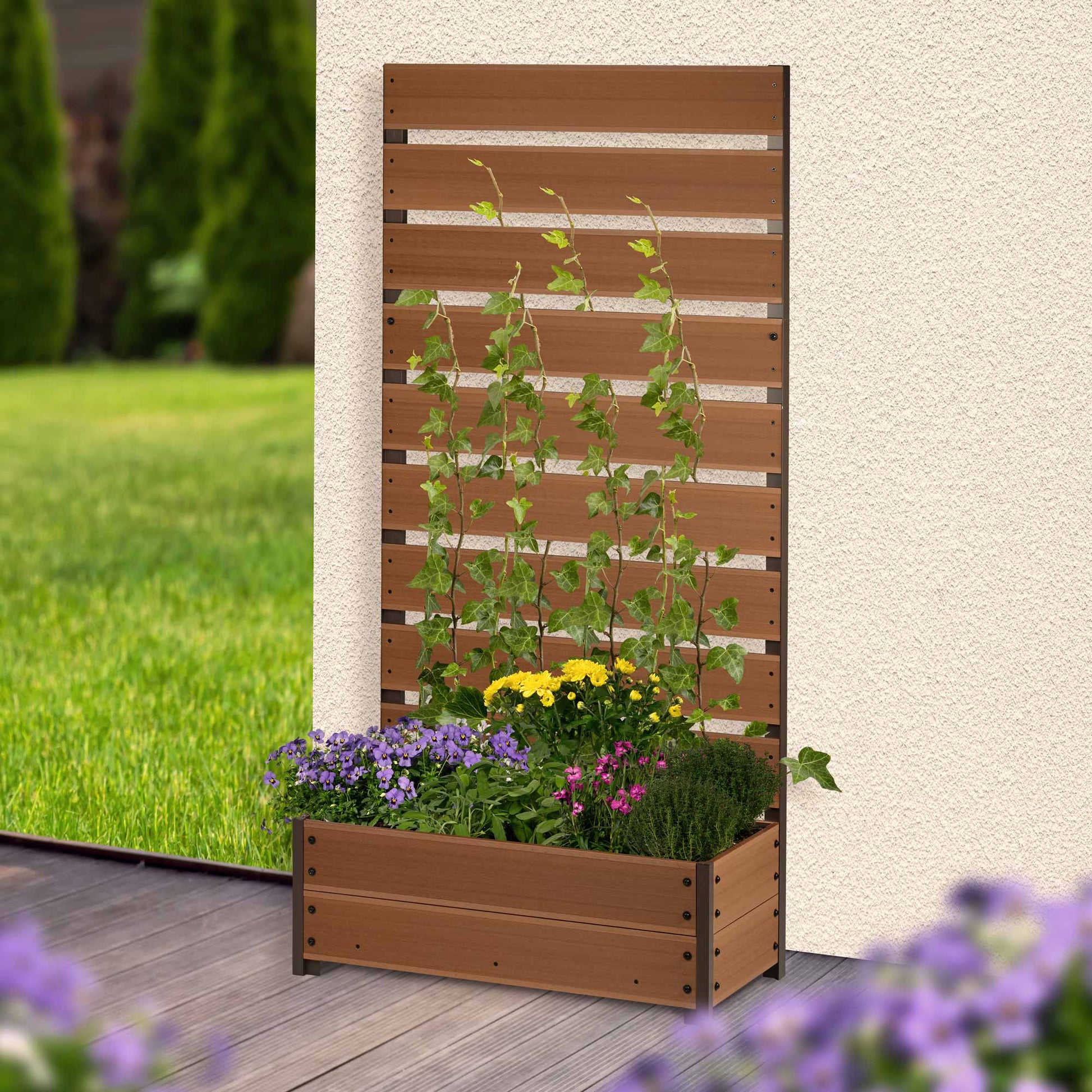 Dobar Pflanzkübel – 72 × 150,5 × 33 cm – Aluminium & WPC, braun