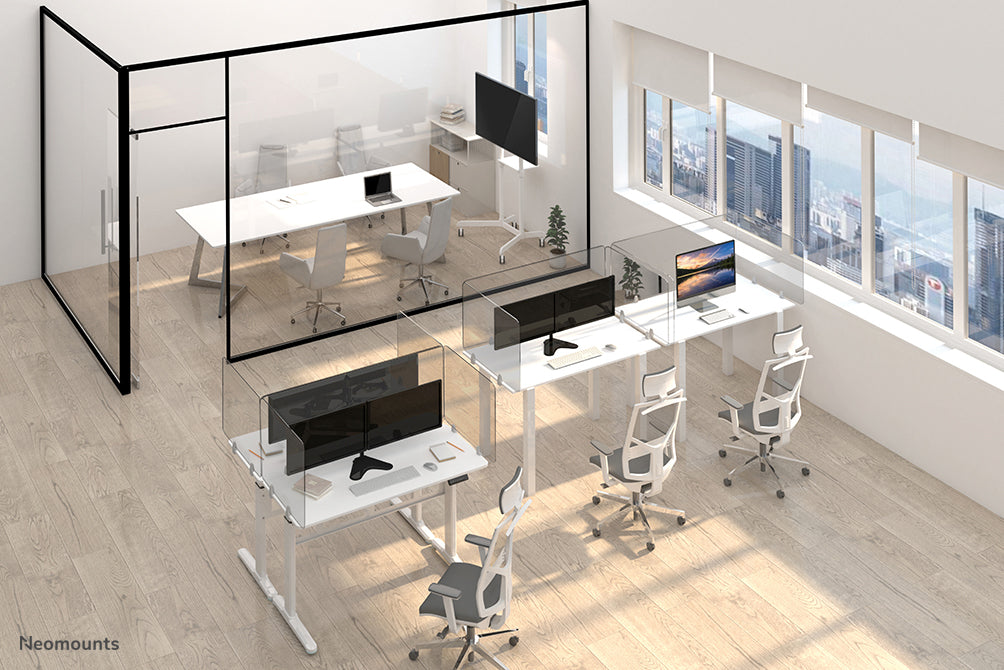 Neomounts Hygieneschutzschild – 1'580 × 650 mm, Gehärtetes Glas, Transparent, für Tischplatten 0–25 mm