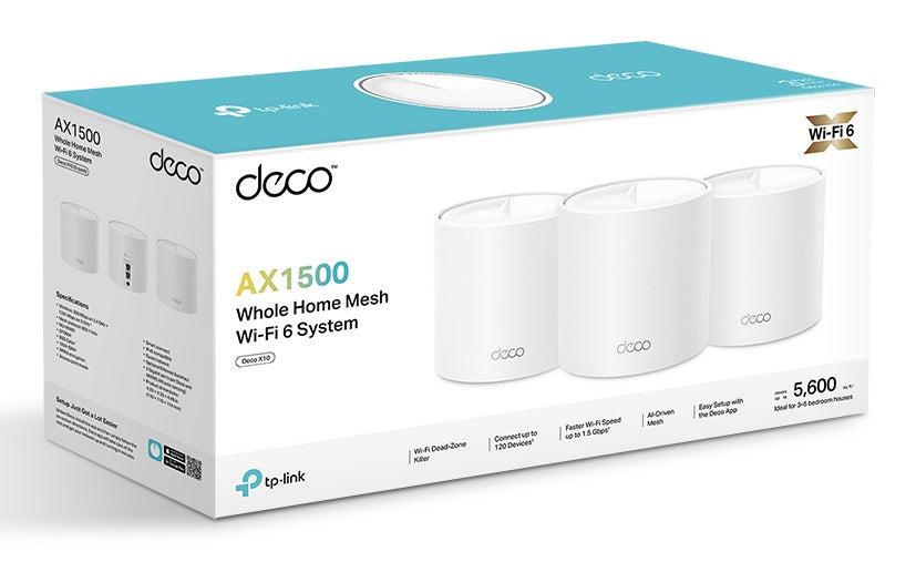 TP-Link Deco X1500 Mesh-Set (3er) – Wi-Fi 6 (802.11ax), Dual-Band (2,4/5 GHz), 1,5 Gbit/s, je 2× LAN