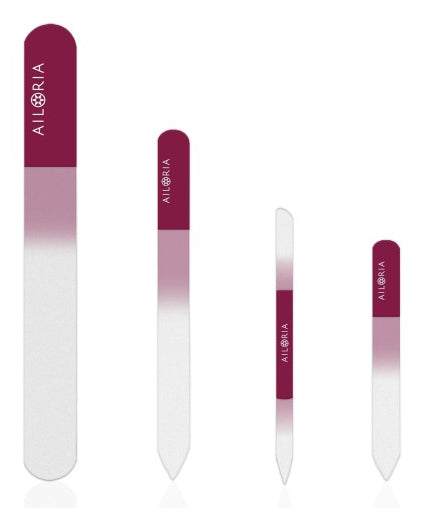 Ailoria Nagelfeilenset CONTOUR PRIME – Glasfeilen, 4 Stk – Kunstlederetui, Magenta