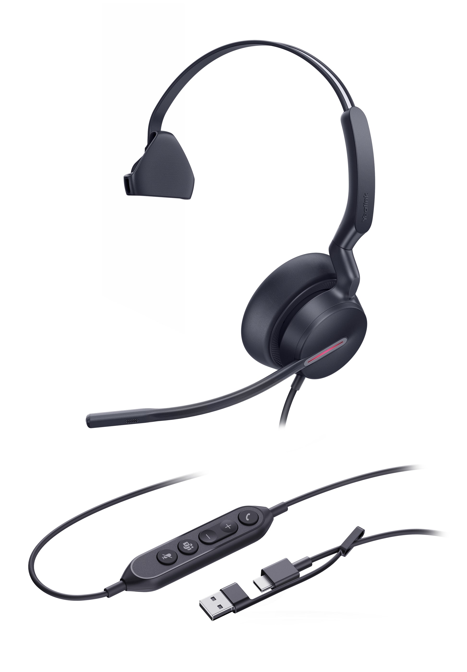 Yealink UH46 Mono Teams USB-C/A Office-Headset – On-Ear, Mono, Kabelgebunden, Schwarz