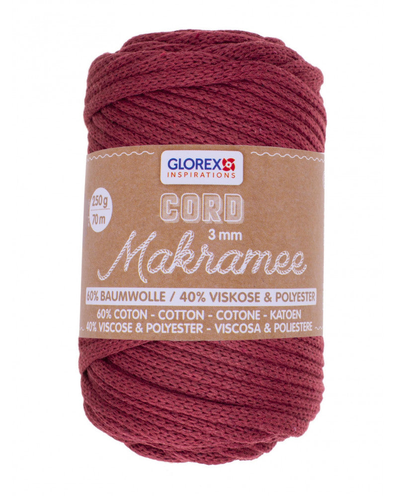 Glorex Makramee-Kordel Bordeaux – Ø 3 mm, 250 g, 70 m, Wolle