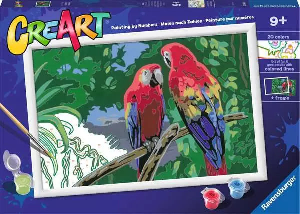Ravensburger CreArt – Malen-nach-Zahlen-Set – Bunte Aras (Papagei) – ab 9 Jahren