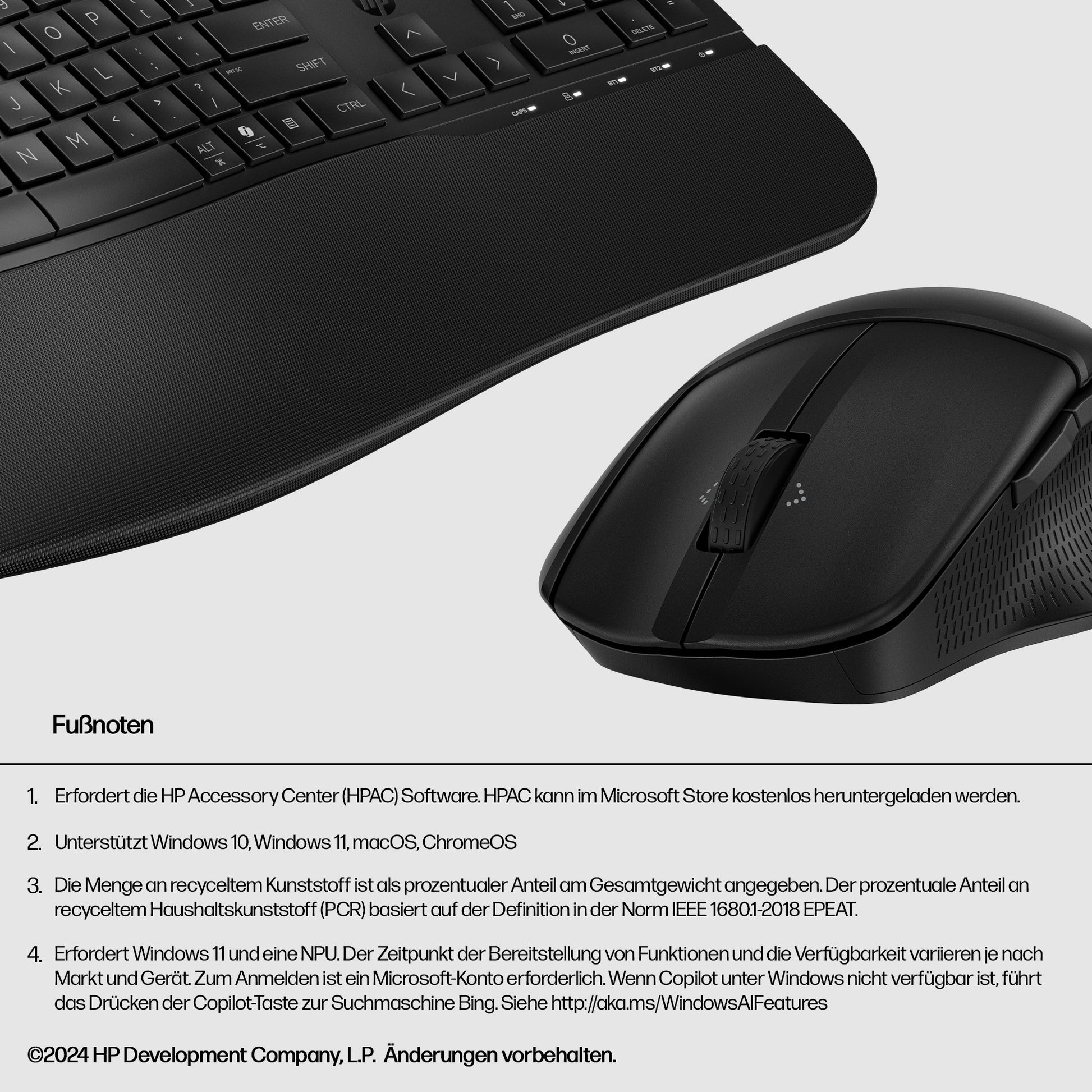 HP 680 Comfort – Tastatur- und Maus-Set – Bluetooth & 2,4 GHz (USB-A Empfänger) – mit Handballenauflage – Schwarz