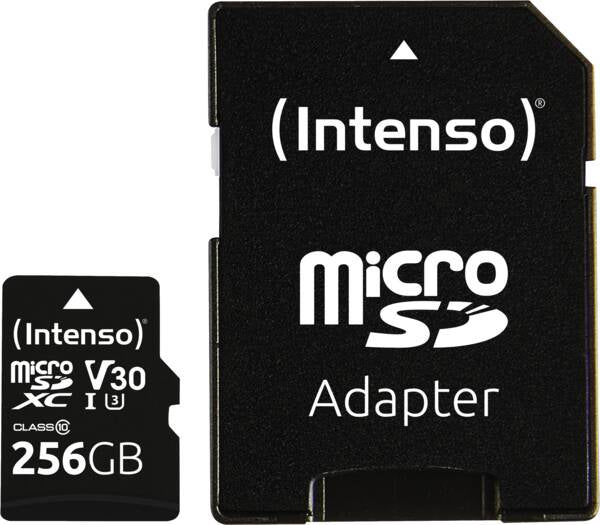 Intenso PRO 3433492 microSDXC 256 GB – UHS-I, Klasse 10, U3, V30, 100/45 MB/s, inkl. SD-Adapter