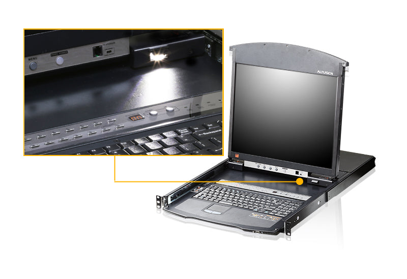 ATEN KL1508AiM – KVM-over-IP Switch, 8-Port VGA, Integrierte 17" LCD-Konsole – 1920 × 1200, Rack 1U