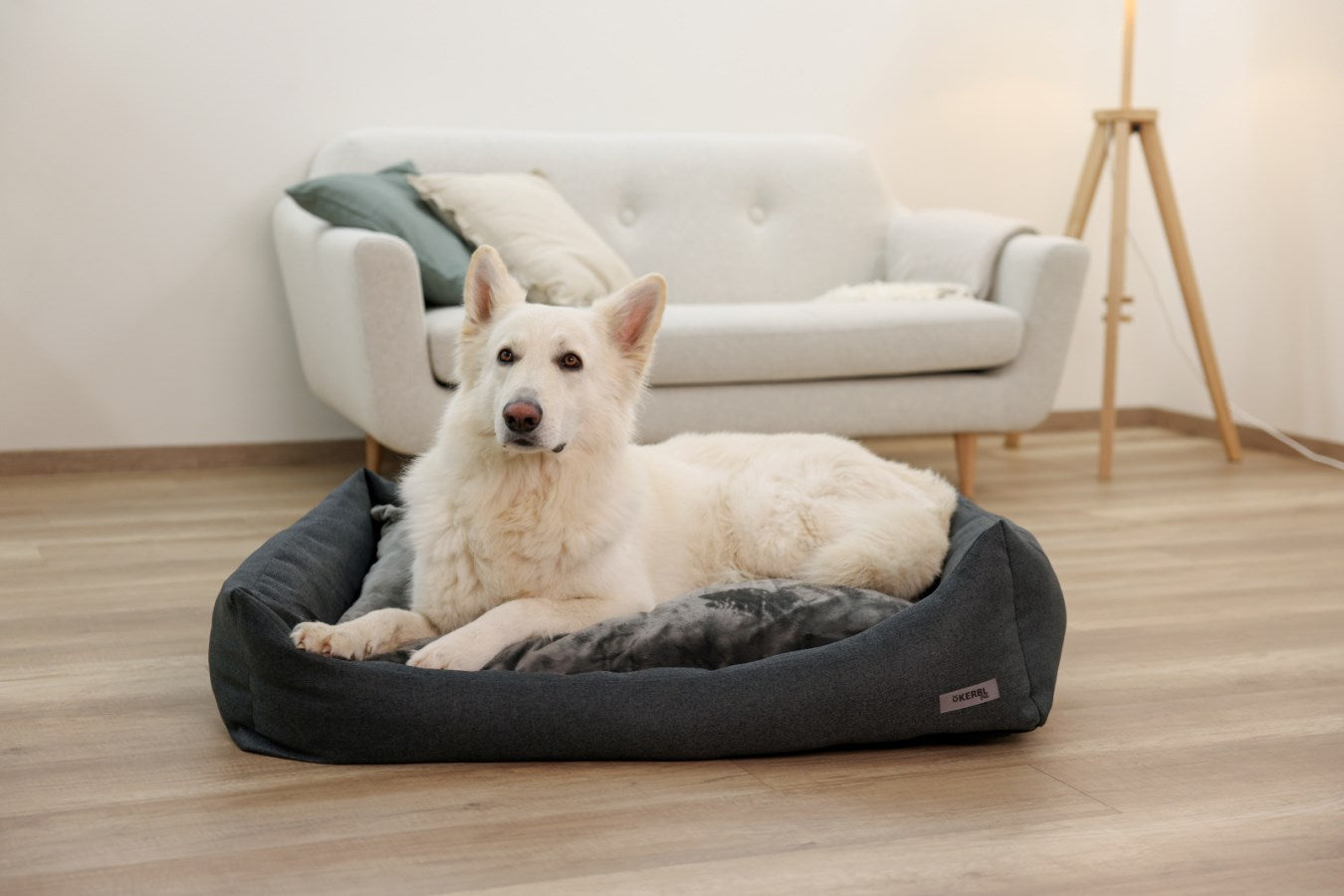 Kerbl Platin Ortho Hundebett – 75 × 110 × 27 cm, Schaumstoff, Polyester-Bezug, abnehmbarer Bezug, Grau