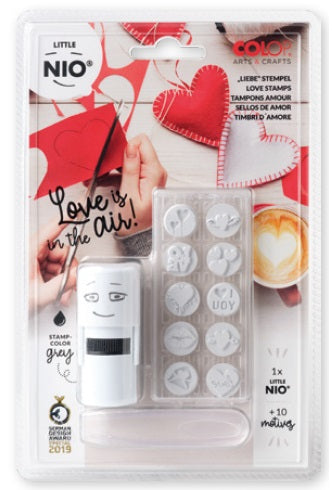 Colop Little NIO – Selbstfärbender Motivstempel, Motiv Liebe, Ø 17 mm – Grau