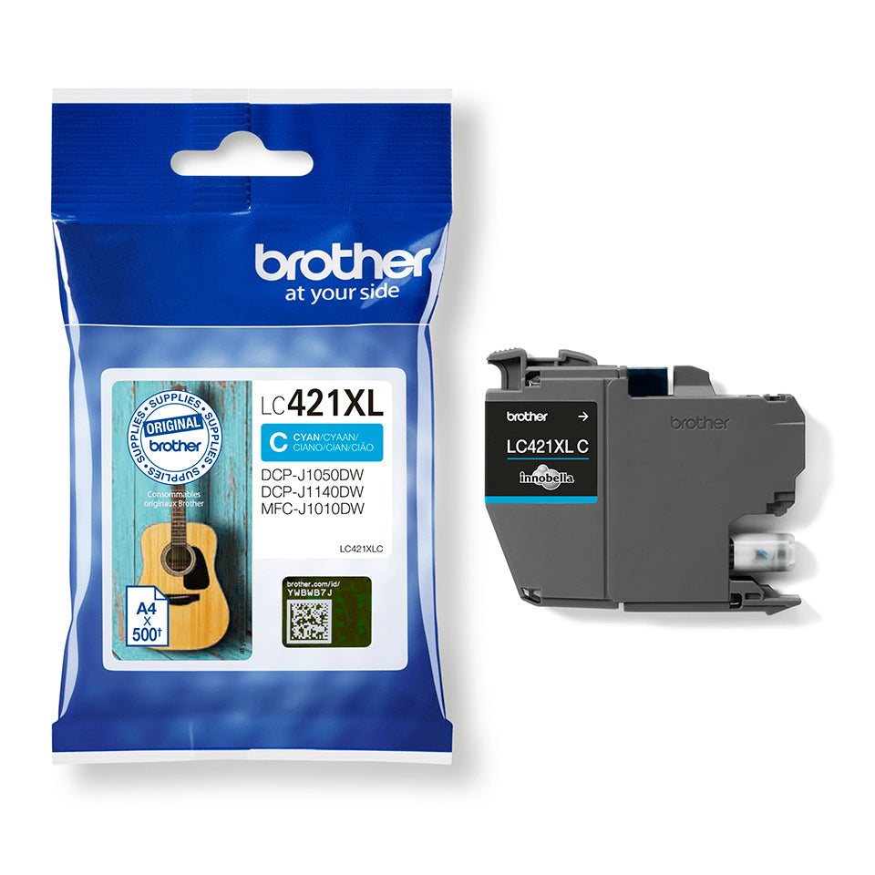 Brother LC-421XLC Cyan Tintenpatrone (Original) – 500 Seiten – für MFC-J1010DW, DCP-J1050DW