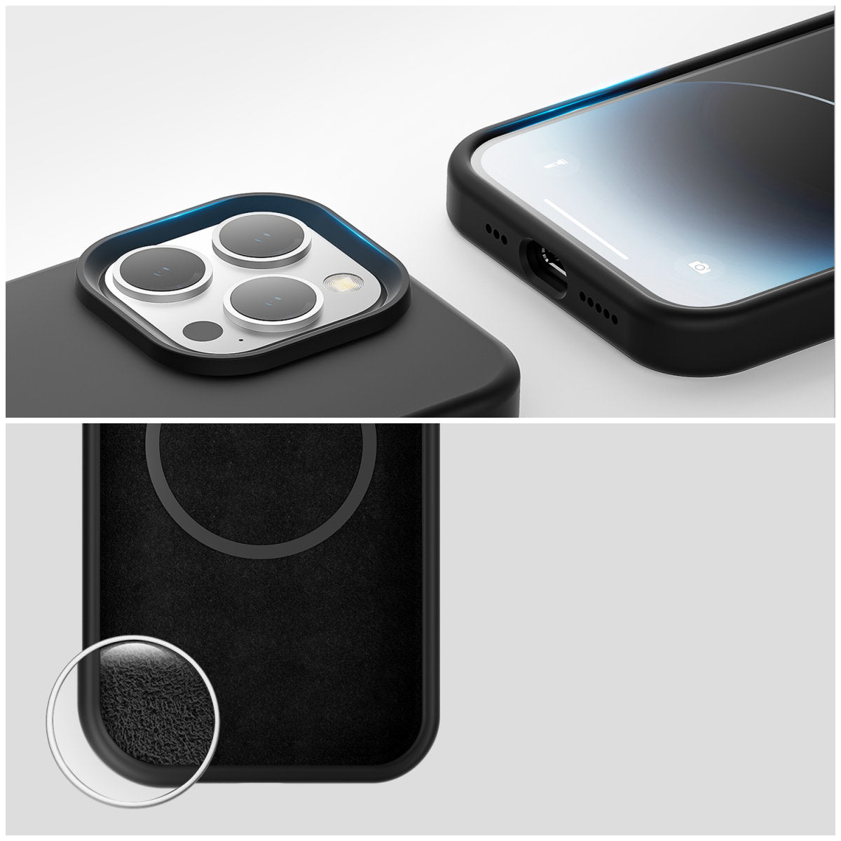 4smarts Silicone Cupertino Ultimag Backcover – für Apple iPhone 15 Plus, MagSafe, Mikrofaser+Silikon, Schwarz