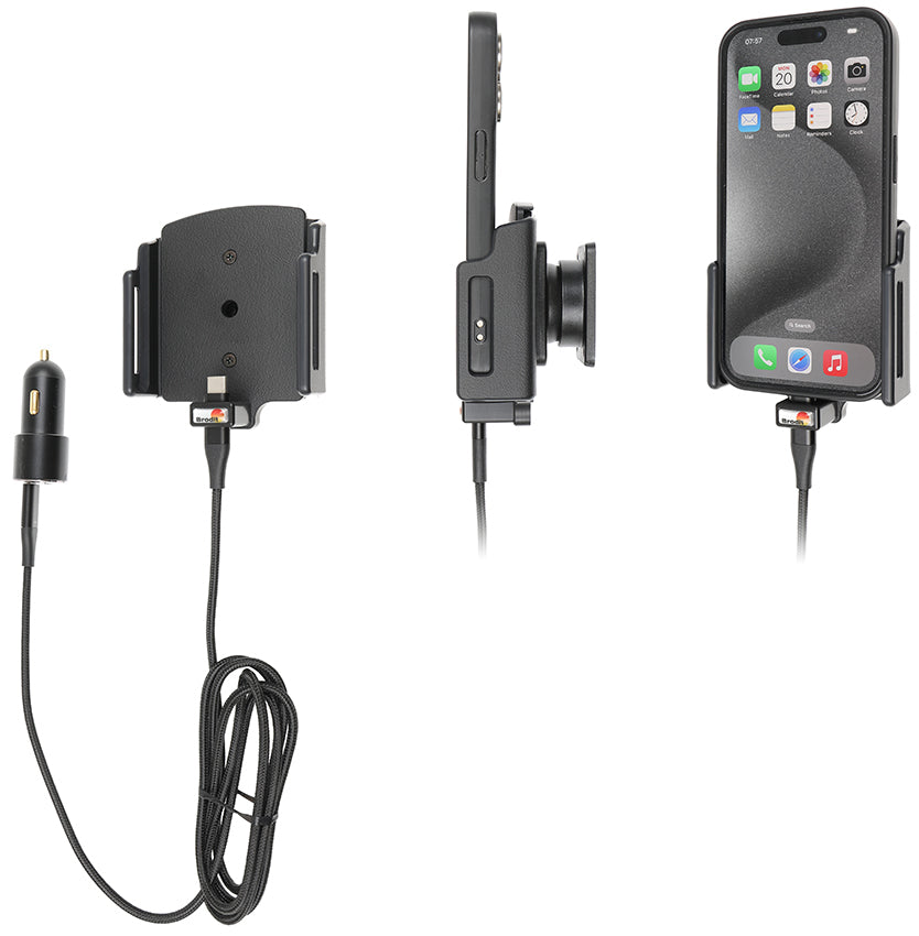 Brodit Kfz-Ladehalterung – Schraubbefestigung – für iPhone 15–16 – Schwarz