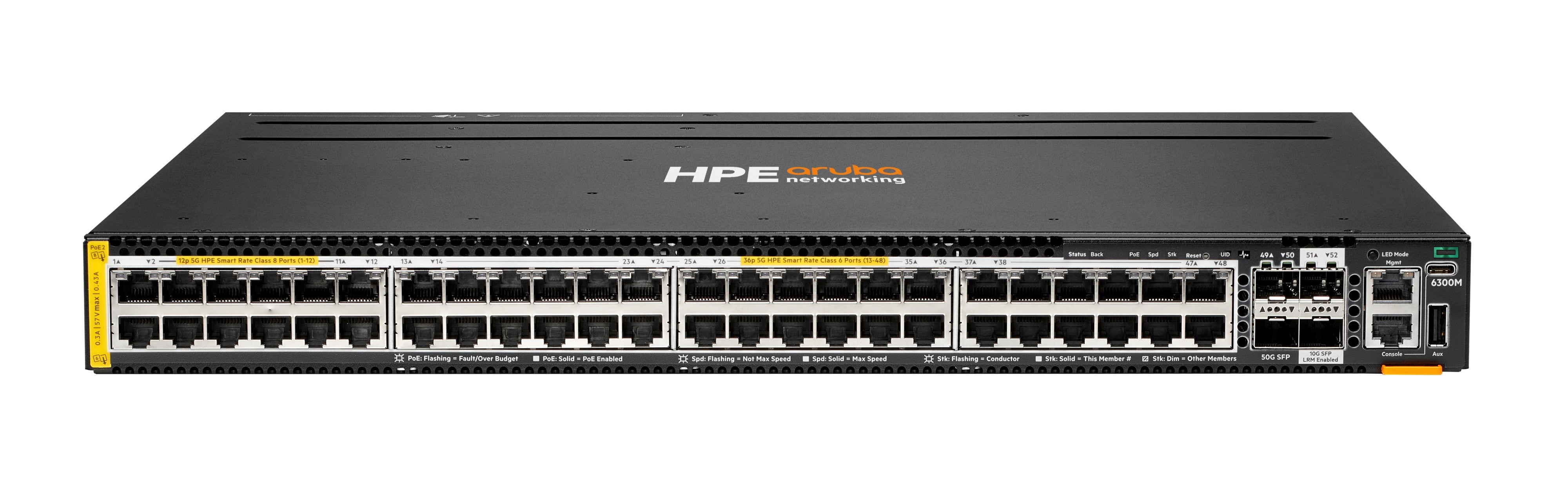 HPE Aruba CX 6300M – Managed L3 Switch – 48× 1G, 2× SFP+, PoE++, PoE-Budget 90 W, 19", 1U