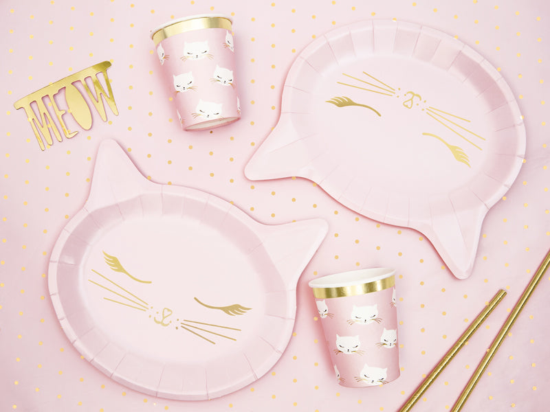 PartyDeco Teller, Papier/Karton, Kätzchen, Pink – 22 × 20 cm – 6 Stk.