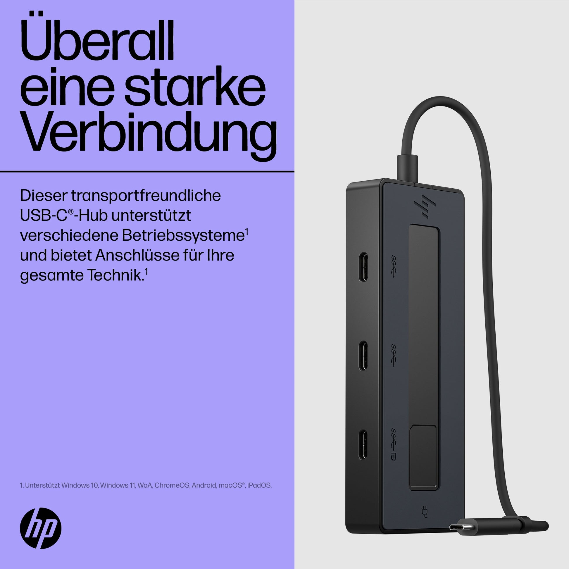 HP Multiport-Adapter – USB-C, DP (Alt Mode), 2× USB-C (10 Gbit/s)