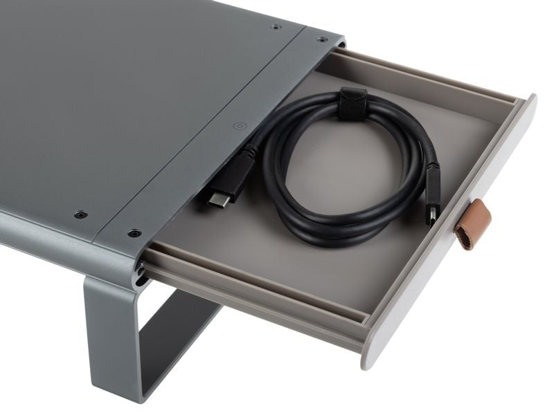 ONIT Charge – Monitorhalterung, Standfuss, bis 49", 20 kg, Qi-Ladepad, Silbergrau