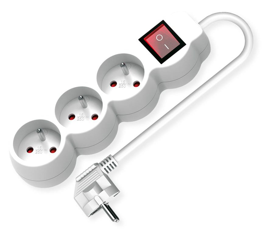 VALUE Steckdosenleiste – 3×UTE (Typ E), 3 m, Schalter (beleuchtet)