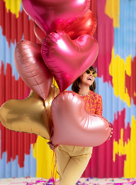 PartyDeco Folienballon Herz – rosa – 61 × 53 cm – 1 Stk