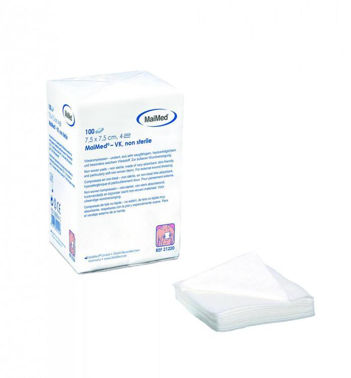 MaiMed Unsterile Vlieskompressen – 75 × 75 mm, 100 Stück, Textil, Weiss