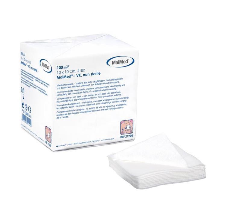 MaiMed Vlieskompressen – 100 × 100 mm, 100 Stück, unsteril