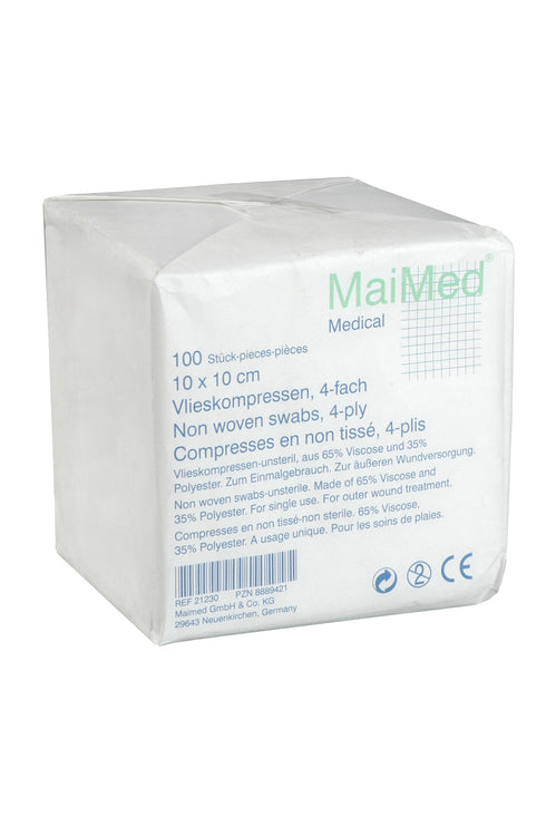 MaiMed Vlieskompressen – 100 × 100 mm, 100 Stück, unsteril