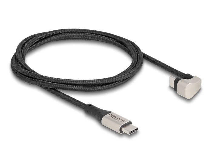 DeLOCK USB-C auf USB-C Kabel – USB 2.0 (480 Mbit/s) – 1 m – PD 60 W – Abgewinkelt, Textilmantel – Schwarz