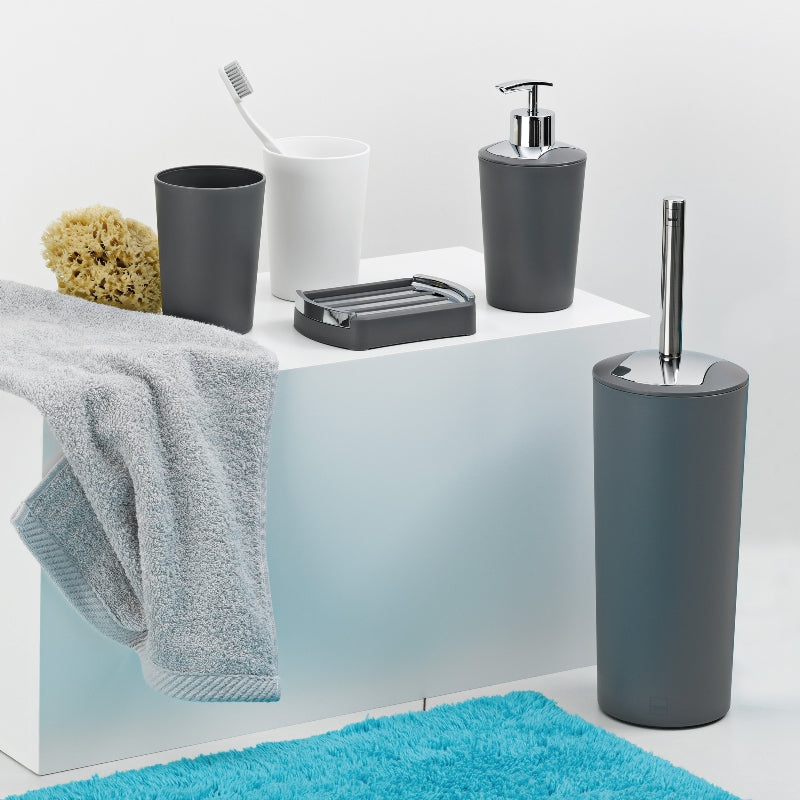 Kela WC-Bürstenset – Kunststoff, grau, bodenstehend, mit Deckel, H 36,5 cm, Ø 11 cm