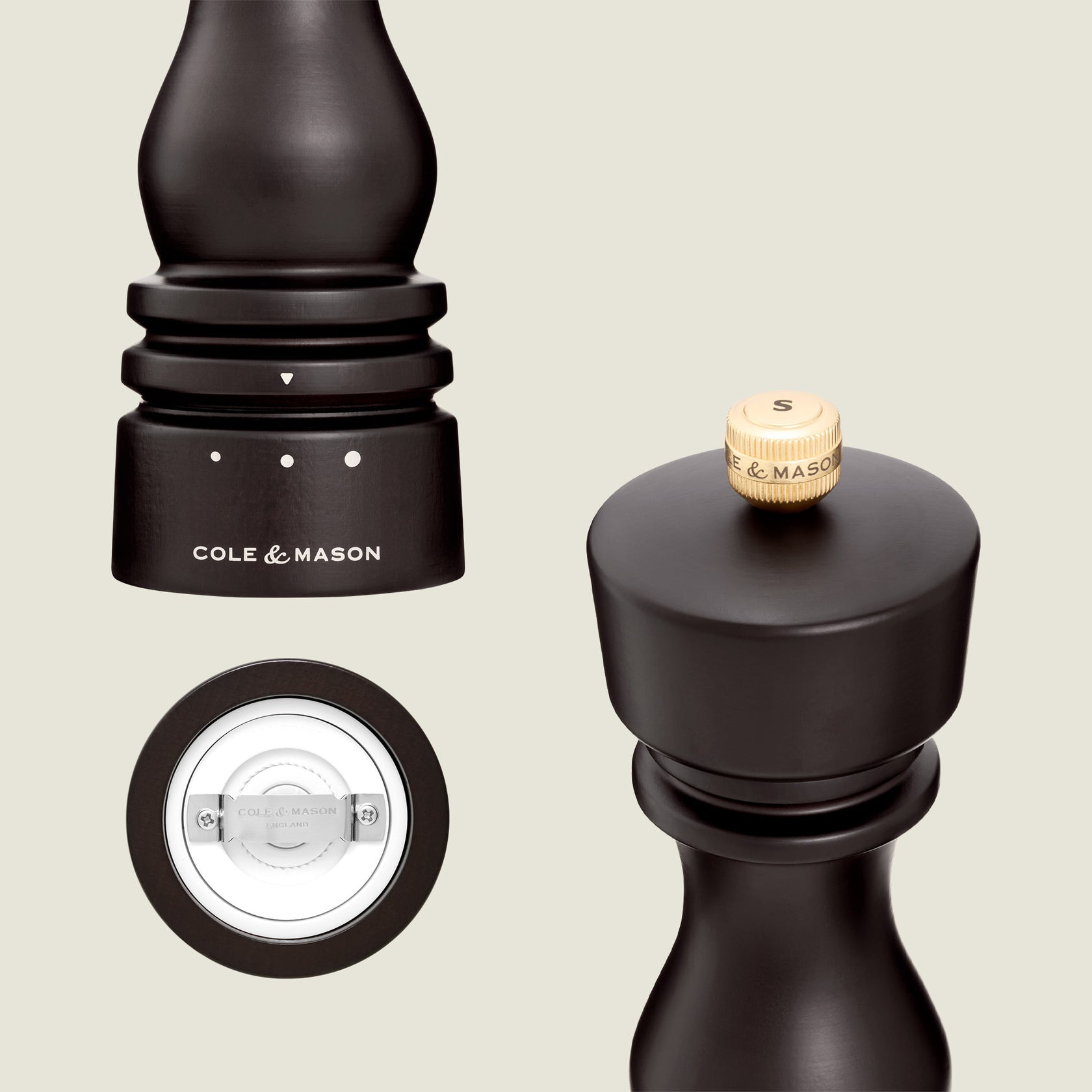 Cole & Mason London SM – Salz-/Pfeffermühle Ø 6 × 18 cm, Buchenholz, Dunkelbraun