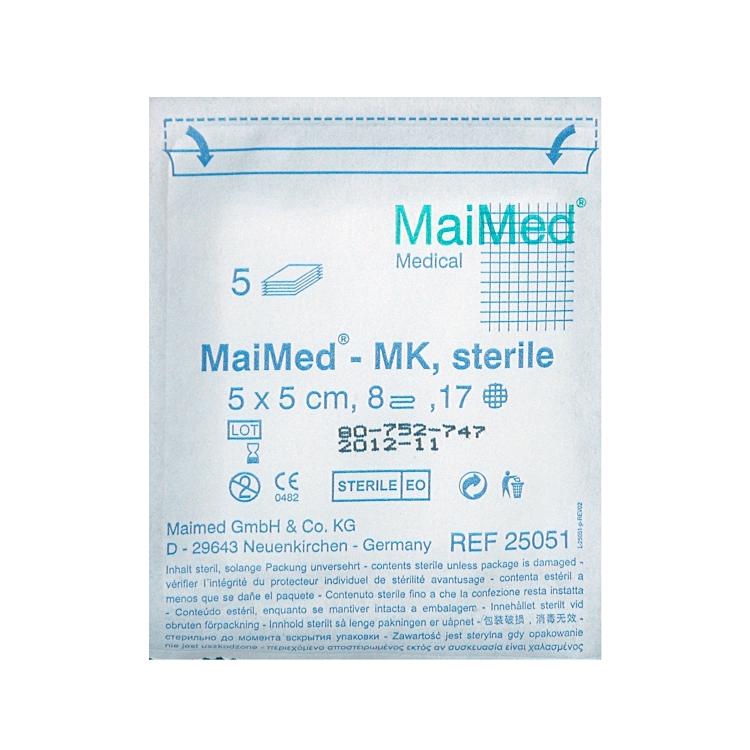 MaiMed Mullkompressen – 100 × 100 mm, 50 Stück, steril, DIN 61630-VM 17, Baumwolle