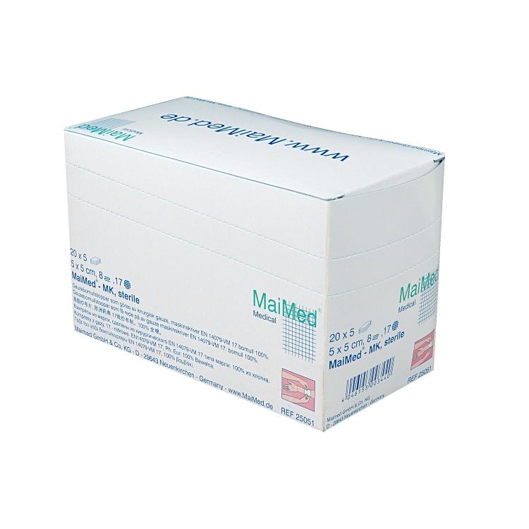 MaiMed Mullkompressen – 100 × 100 mm, 50 Stück, steril, DIN 61630-VM 17, Baumwolle