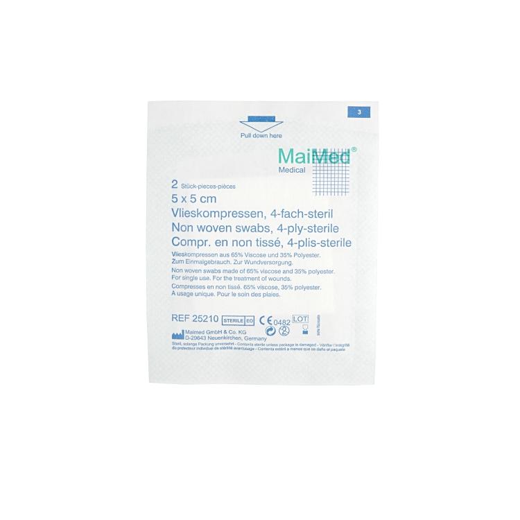 MaiMed Sterile Vlieskompressen – 50 × 50 mm, 50 Stück, Vlies (65% Viskose/35% Polyester)
