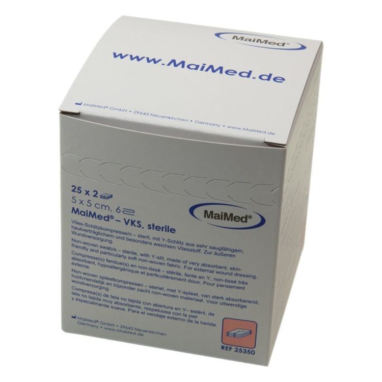 MaiMed Vlieskompressen – 50 × 50 mm, 50 Stück, steril, Textil
