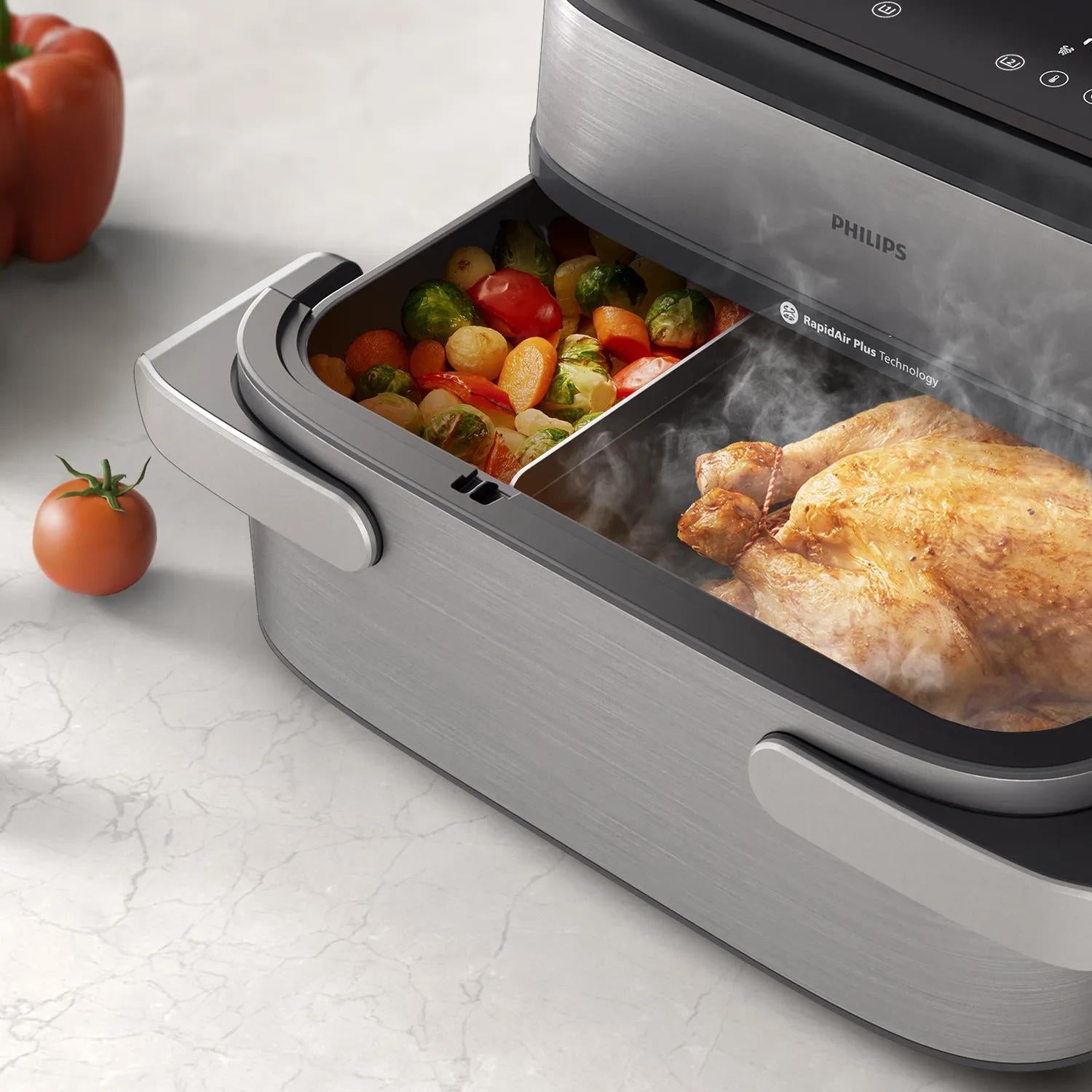 Philips Heissluftfritteuse NA565/02 – 9,5 l, Steam & Rapid Air, 2750 W – schwarz/silber/edelstahl